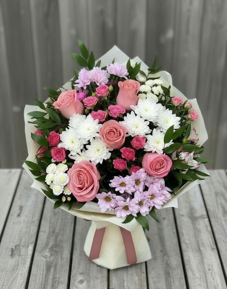 Букет цветов из: Альстромерии, Гвоздики, Розы и Хризантемы в Дыдымкине