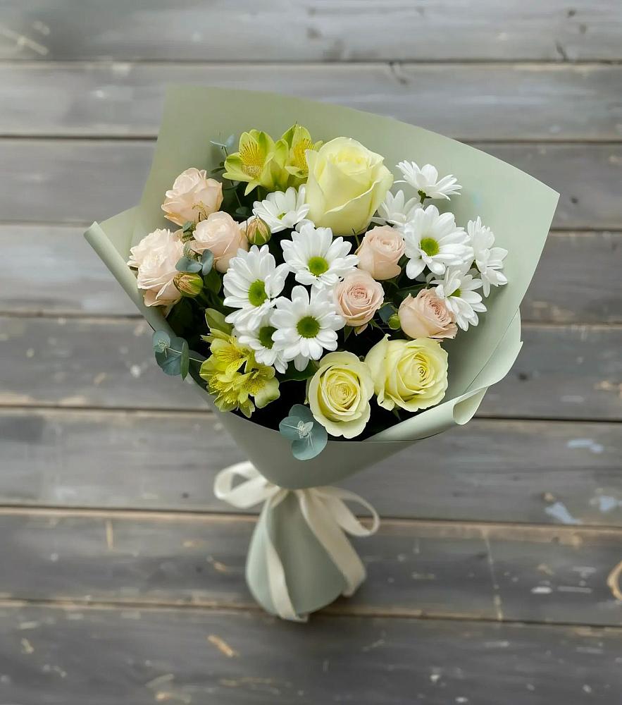 Букет цветов из: Альстромерии, Розы и Хризантемы в Дыдымкине
