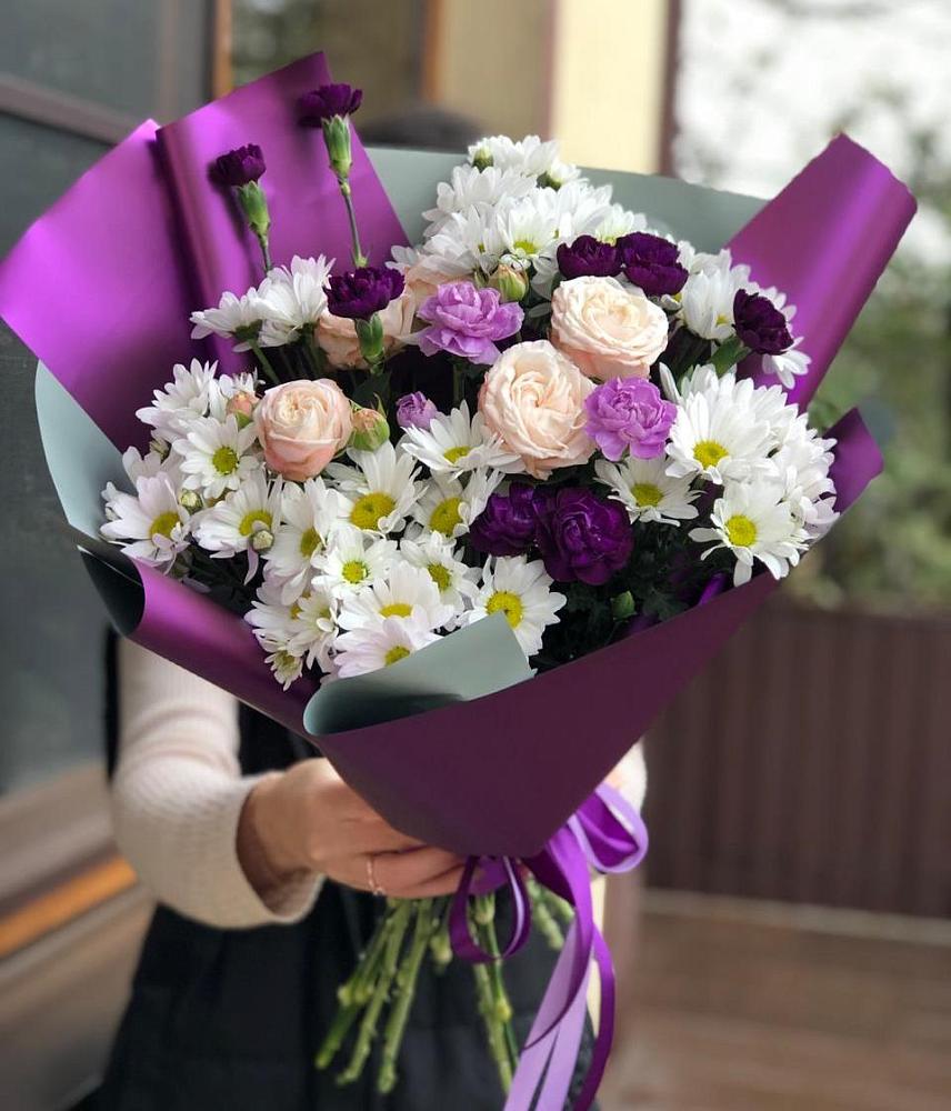 Букет цветов из: Хризантемы, Гвоздики и Розы в Дыдымкине