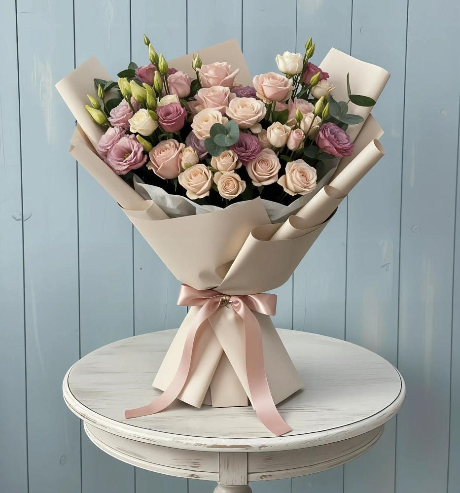 Букет цветов из: Розы и Лизиантусы в Дыдымкине