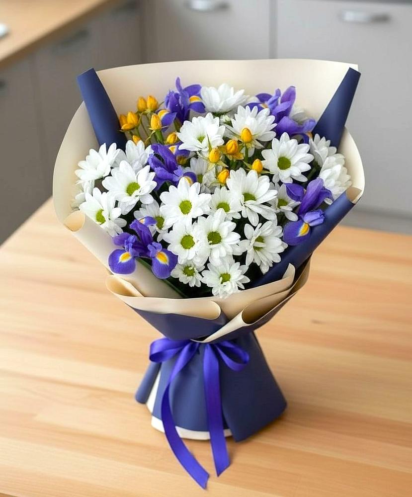 Букет цветов из: Розы, Ирисы и Хризантемы в Дыдымкине