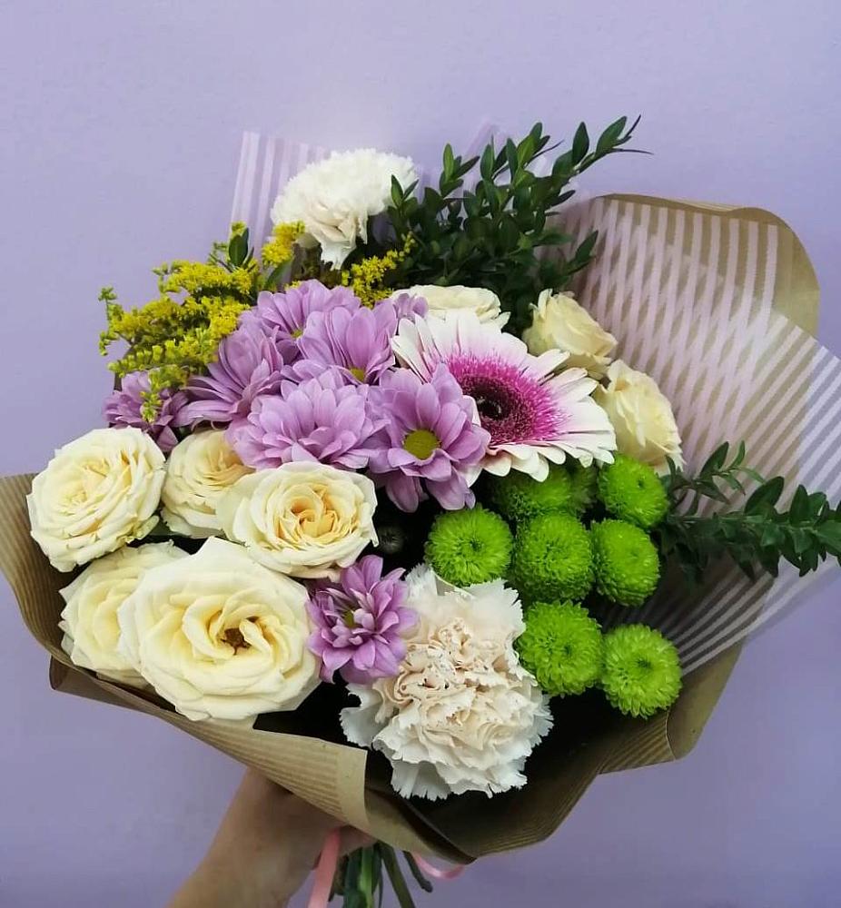 Букет цветов из: Хризантемы, Розы, Гвоздики и Герберы в Дыдымкине