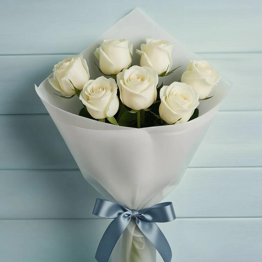 Букет 7 Белых роз Эдлесс Лав в Дыдымкине